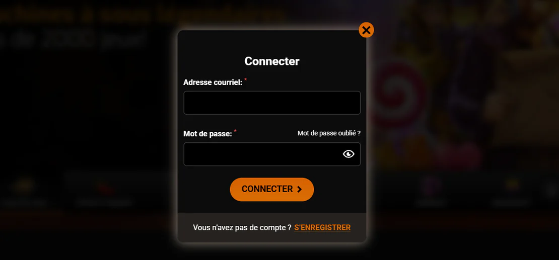 Casino Intense formulaire de connexion avec adresse e-mail, mot de passe, récupération du mot de passe et lien d'inscription